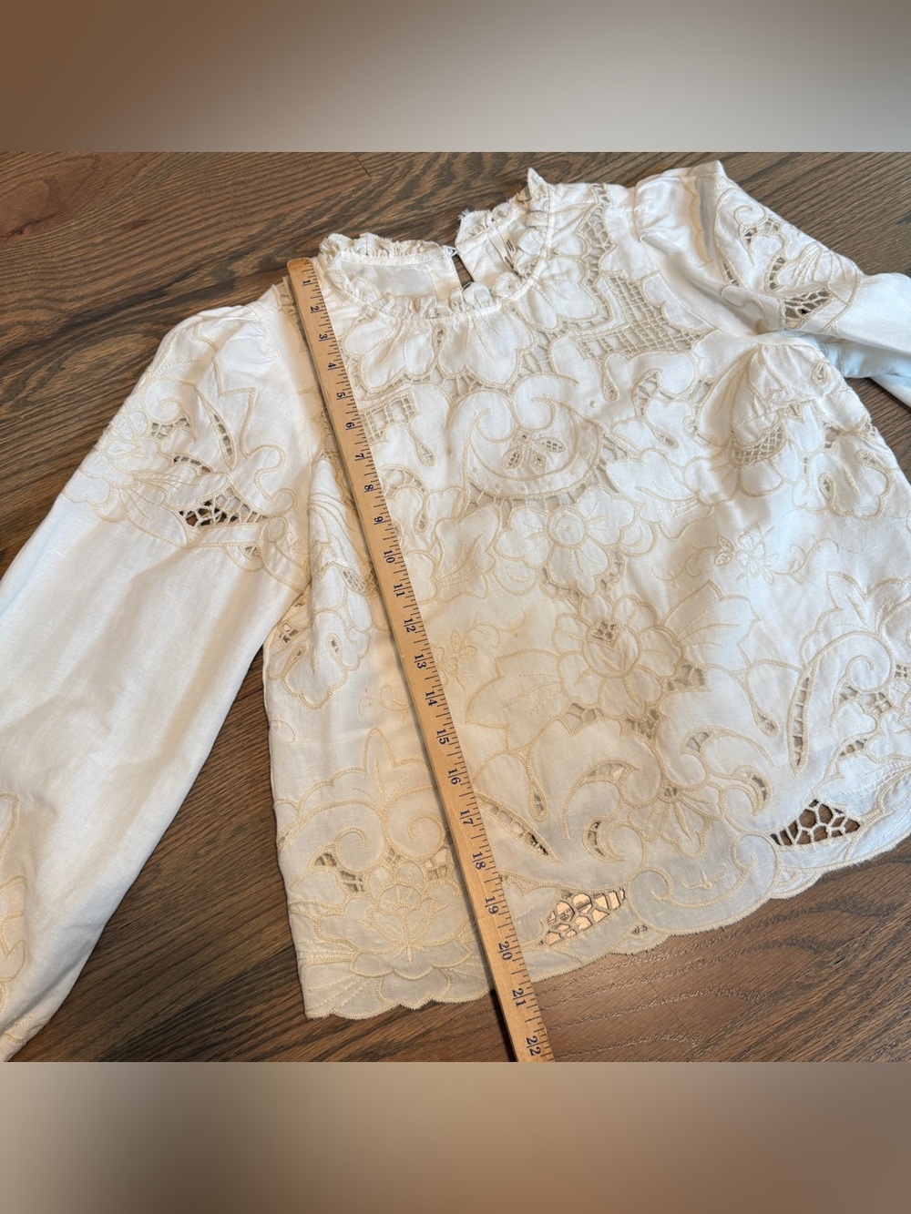 Anthropologie Linen Cotton Top Women XS Embroidered Eyelet Cutout Sézane Style - Picture 11 of 12